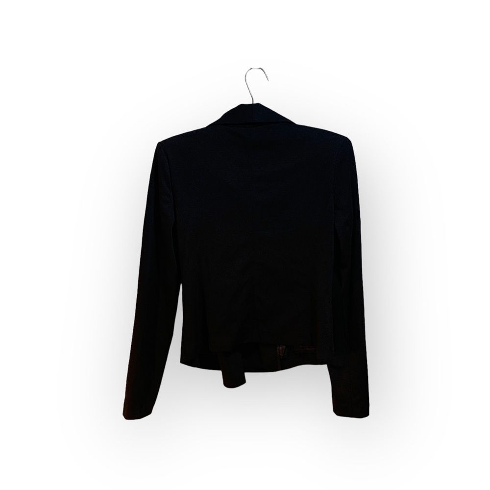 Bagatelle Black Knit Fitted Cropped Moto Jacket Size XS Funnel Neck - Picture 4 of 6